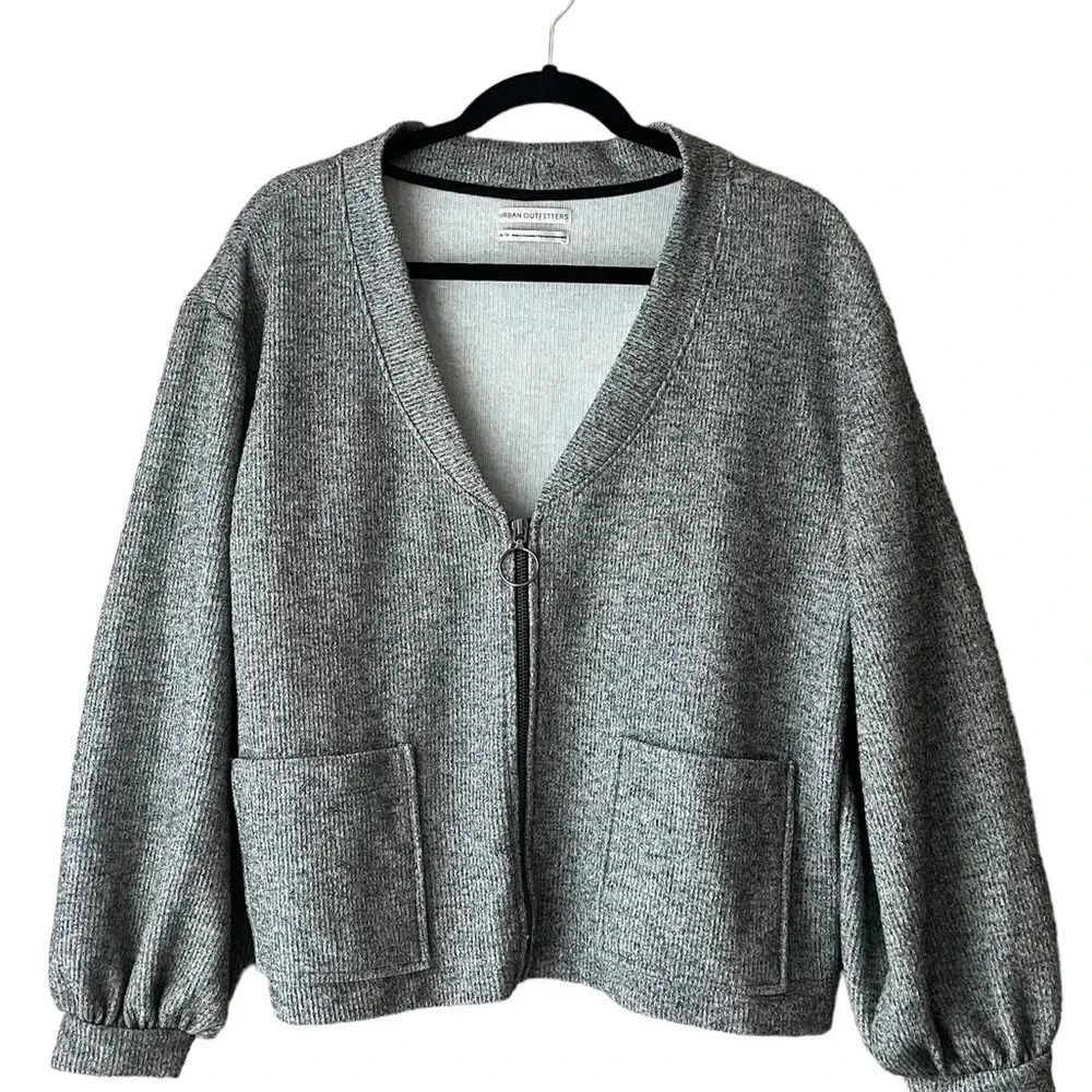 Urban Outfitters Cropped Balloon Sleeve Jacket Full Zip Gray Size XS